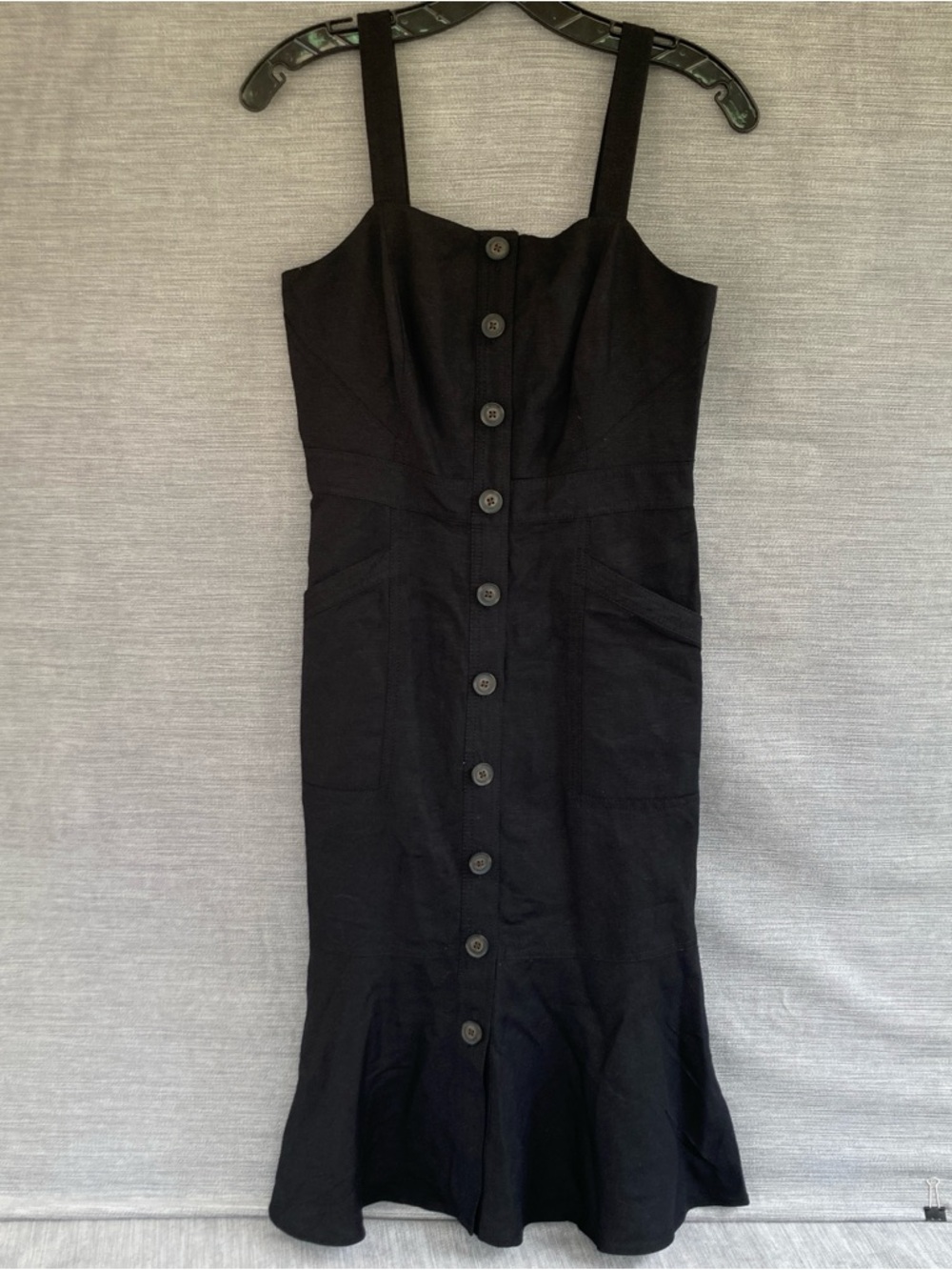 Banana republic Black Button-Front Midi Dress with Flared Hem